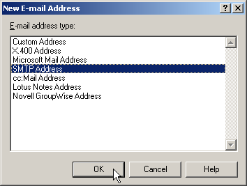 Screenshot: Choose "SMTP" as email type.